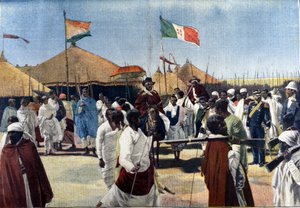 Visita de Menelik II (1844-1913, Rey de Etiopía) al Presidente del Plenipotenciario Italiano Ciccodicola de Unknown artist