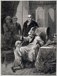 Voltaire sentando al nieto de Franklin - en “La Historia de Francia” de Guizot de Unknown artist