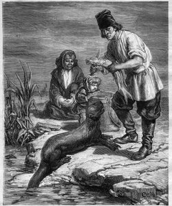 Viaje de Alphonse Louis Pinart en América del Norte y Alaska - caza y pesca en Alaska - grabado en “Journal des Voyages” de 1884 de Unknown artist