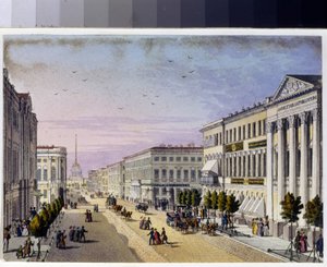 Vista de la perspectiva Nevsky y el puente policial en San Petersburgo (Álbum de Marie Taglioni
