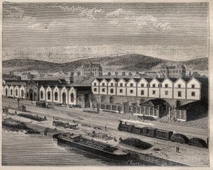 Vista del castillo de Pekín, establecimiento principal de la Compagnie des grands vins de Champagne por Eugene Mercier y Cie cerca de Epernay - Grabado en "La Science française" de Unknown artist