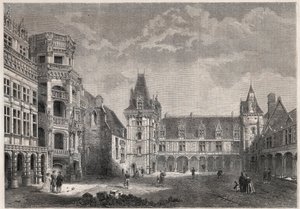 Vista exterior del castillo de Blois con la escalera monumental - Grabado en “Le Monde Illustré” de Unknown artist