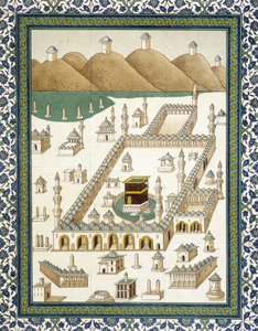Fayenzas de pared: panel que representa la Kasbah (casbah) y sus alrededores (La Meca) - en "Arte Árabe después de los monumentos de El Cairo del siglo VII al XVIII" por Prisse d