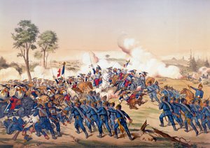 Guerra de 1870: la carga de los acorazados en la Batalla de Froeschwiller Woerth (Froeschwiller-Woerth) el 06/08/1870 que vio la victoria de Alemania - Litografía de 1870. de Unknown artist