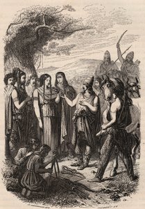 Ceremonia de boda en los germanos. Grabado de 1868 en "Historia de Bélgica desde los tiempos primitivos hasta el final del reinado de Leopoldo I" por Théodore Juste (1818-1888). Colección privada.