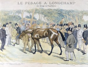 Pesaje en Longchamp y un grupo de propietarios de caballos