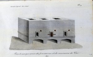 Tanque de fermentación de vino. Placa tomada de "Giornale dell