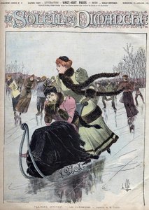 Diversión de invierno. Los patinadores. Acuarela de Mr. Vallet para el Sunday Sun. 10 de enero de Unknown artist