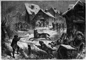 Caza de lobos en el pueblo de Saliers, Bocas del Ródano (13), 31 de diciembre de 1860. Grabado en “Le Monde Illustré” n°196 del 12 de enero de 1861 de Unknown artist