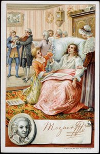 Wolfgang Amadeus Mozart (1756-1791) en los últimos días de su vida. Cromolitografía del siglo XIX de Unknown artist