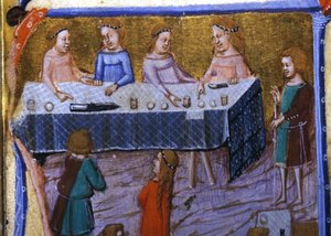 Banquete de mujeres. Miniatura de un manuscrito del siglo XIII. de Unknown artist