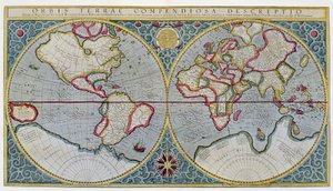 Mapa mundial de Mercator (1587) - después de "Gerardi Mercatoris Atlas sive Cosmographicae meditationes de fabrica mundi et fabricati figura", Ámsterdam de Unknown artist