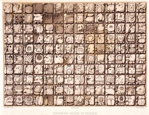 Tabla de escritura - en "Monumentos Antiguos de México: Palenqué y Otras Ruinas de la Civilización Antigua de México" por Brasseur de Bourbourg, París de Unknown artist