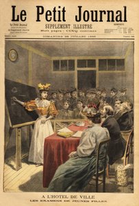 Exámenes de niñas en el Ayuntamiento de París. Grabado en “Le petit journal” 28/07/1895. Colección Selva.