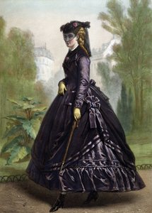 Joven con ropa estricta y oscura (viuda) - litografía, mediados del siglo XIX de Unknown artist