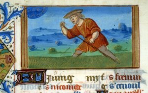 Zodiaco Cáncer y siega de hierba - Miniatura de la Edad Media (ref. 137, 048v): Solicitud de permiso a la Biblioteca Municipal de Toulouse (tel: 05 62 27 66 66)