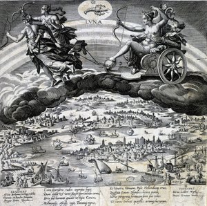 Signo zodiacal Cáncer. Luna, representación del carro de Semelee. Grabado del siglo XIX. de Unknown artist