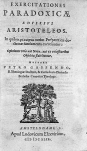 Frontispicio de "Exercitationum paradoxicarum adversus Aristoteleos" de Pierre Gassendi (1592-1655), filósofo, astrónomo, matemático y físico francés.