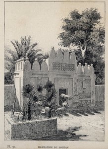 Habitation du Sudan (Sudán) - grabado de 1889 en “Histoire de l