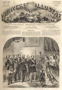 la visita de Guillermo, el rey de Prusia, a Napoleón III, el emperador de los franceses, en Compiègne, Francia 1861 - Visita de Guillermo I de Prusia (1797-1888) a Compiègne en presencia de Napoleón III - Grabado de “El Universo Ilustre”