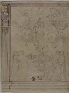 Asunción de la Virgen (anverso); Bocetos de detalles arquitectónicos (reverso) de Unknown Florentine