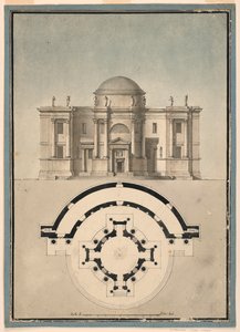 Diseño para un templo clásico con un tempietto y un edículo semicircular de Unknown, Italian