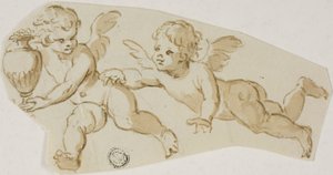 Putto persiguiendo a otro putto que lleva un jarrón