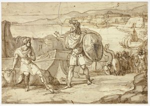 Escena de la Ilíada: Enfrentamiento de dos guerreros de Unknown Italian