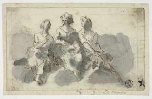 Tres figuras sentadas (anverso); Hombre sentado de perfil (reverso)