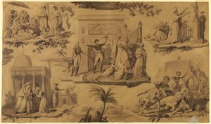 Dibujo, Caricatura para textil de algodón estampado: Los franceses en Egipto [Les Francais en Egypte], ca. 1815 de Unknown artistUnknown artist