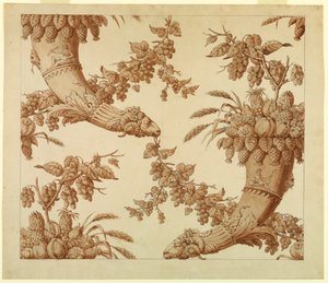 Dibujo, caricatura para damasco de seda:, 1800-1815