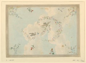 Dibujo, Diseño de techo con palomas y guirnaldas de flores, posiblemente para el vestíbulo de entrada, 1815-22