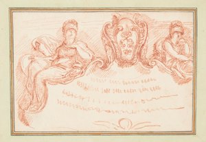 Dibujo, Detalle del techo con dos figuras sentadas y escudo, ca. 1759-70 de Unknown artistUnknown artist