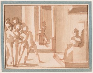 Dibujo, Cristo ante Caifás, 1550-1600 de Unknown artistUnknown artist