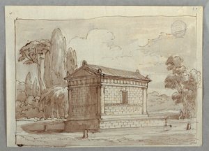 Dibujo, Templo clásico en un paisaje, hacia 1805 de Unknown artistUnknown artist