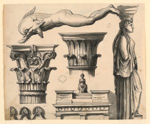 Dibujo, Detalles arquitectónicos clásicos y pseudoclásicos, hacia 1840 de Unknown artistUnknown artist