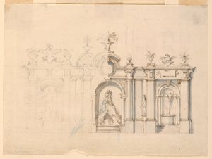 Dibujo, Columnata con fuente, hacia 1770