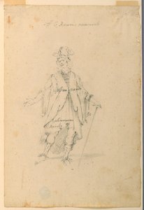 Dibujo, Diseño de vestuario: Un hombre con atuendo fantástico para un ballet, ca. 1720