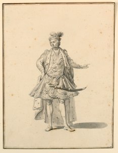 Dibujo, Diseño de vestuario: Príncipe persa, para una producción escénica diseñada por Giuseppe Galli Bibiena, 1719 de Unknown artistUnknown artist