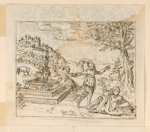 Dibujo, Muerte de Tisbe, 1600-1625 de Unknown artistUnknown artist