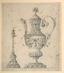 Dibujo, Jarra decorada y campana de mano, 1860-80 de Unknown artistUnknown artist