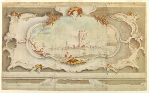 Dibujo, Cartela decorativa con un paisaje, ca. 1770 de Unknown artistUnknown artist