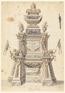 Dibujo, Diseño de catafalco para el funeral de un Papa, probablemente Clemente XI, 1721 de Unknown artistUnknown artist