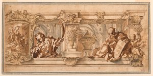Dibujo, Diseño para un friso de techo, hacia 1680 de Unknown artistUnknown artist