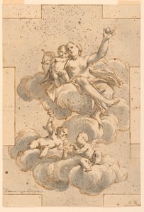 Dibujo, Diseño para una pintura de techo, Venus, Cupido y Putti, 1700-29 de Unknown artistUnknown artist
