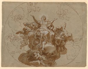 Dibujo, Diseño para un techo con la Ascensión de la Virgen, 1700-1730 de Unknown artistUnknown artist