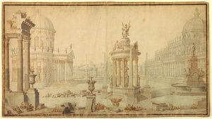 Dibujo, escenografía: Fantasía arquitectónica, principios del siglo XVIII de Unknown artistUnknown artist