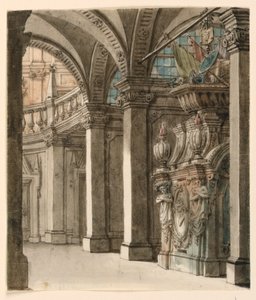 Dibujo, escenografía, vista del ábside, principios del siglo XVIII de Unknown artistUnknown artist