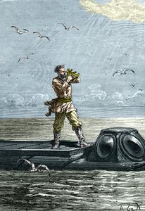 20,000 leguas de viaje submarino. Capitán Nemo en el submarino "Nautilus". Ilustración de la novela de Julio Verne "Veinte mil leguas de viaje submarino"