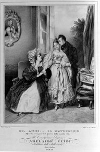 20 años: matrimonio. Representación de una pareja de recién casados. Litografía del siglo XIX. de Unknown artist